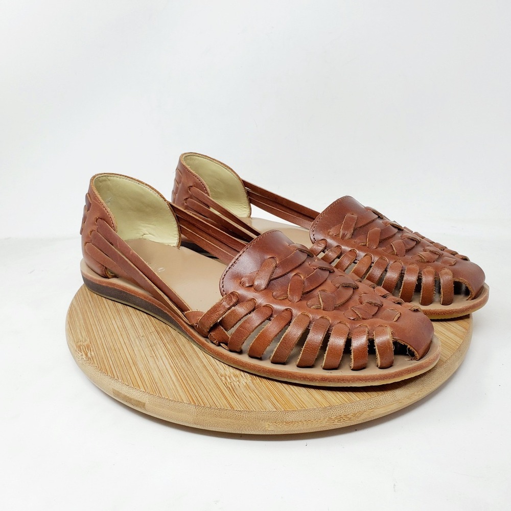 Nisolo Huarache Sandals Womens 6.5 Brown Leather Slip On Woven Flats Shoes